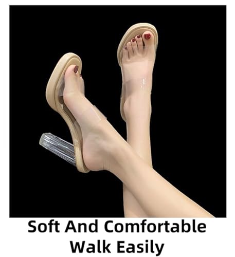 Women's Mule Sandals Two Strap Open Toe Heels Sandals Comfortable High Heels Dress Shoes3