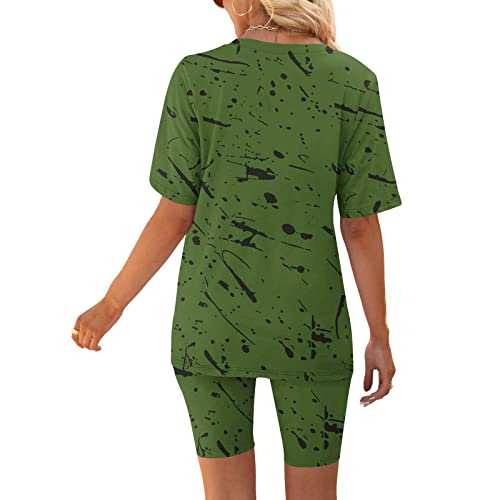 Hgps8W Two Piece Outfits For Women Tracksuit Casual Tie Dye V Neck T-Shirt Tops Biker Shorts Summer Workout Sets Sweatsuits #TOP3