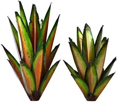 Decor Haven & Co. Outdoor Statues Garden Décor, Metal Cactus Yard Art. Handmade Rustic Agave Tequila Plant Sculpture. Patio Backyard Lawn Ornaments and Accessories for Home (12" & 16" Green)