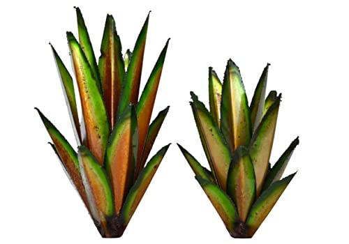 Decor Haven & Co. Outdoor Statues Garden Décor, Metal Cactus Yard Art. Handmade Rustic Agave Tequila Plant Sculpture. Patio Backyard Lawn Ornaments And Accessories For Home (12" & 16" Green) #TOP18