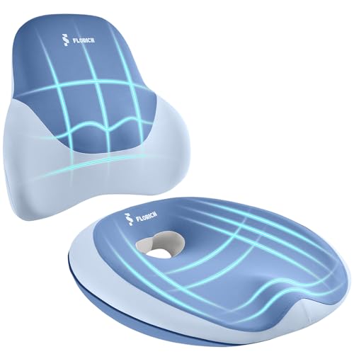 Image of FLORICH Seat Cushion Lumbar Support Pillow for Office Chair, Car Lower Back Support, Ergonomic Desk Chair Pillow for Butt and Back Support of Memory Foam Seat Pad(Blue)