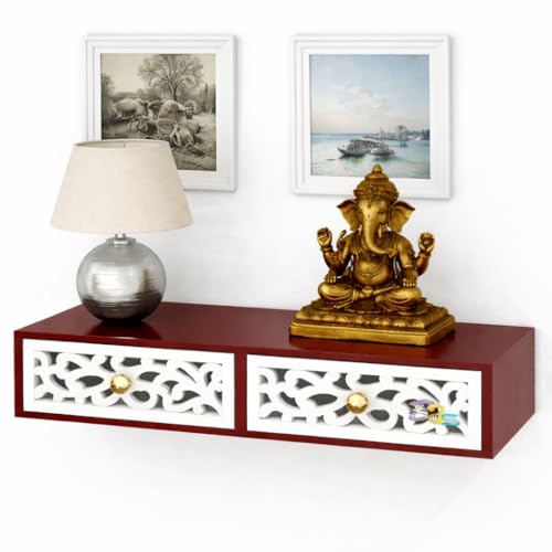 Image of Floating Engineered Wood Shelves with Drawer, Wall Shelves Multi use as Cabinet or Nightstands for Desk or Wall Storage (White)