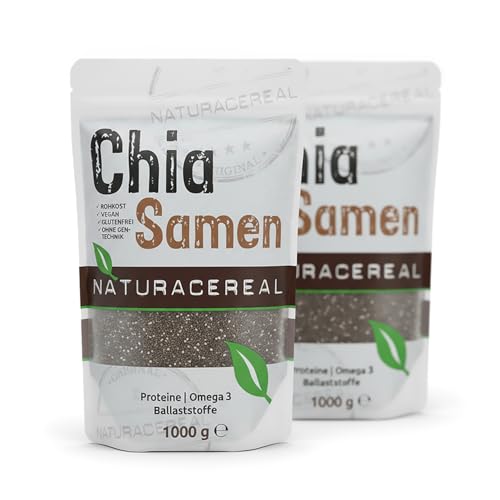 Chia Samen 2 kg – Naturacereal® – aus Paraguay, in Deutschland verpackt – vegan & glutenfrei – mit Omega-3 & Omega-6, Ballaststoffen & Protein – für Müsli, Smoothies, Chia-Pudding & Backen