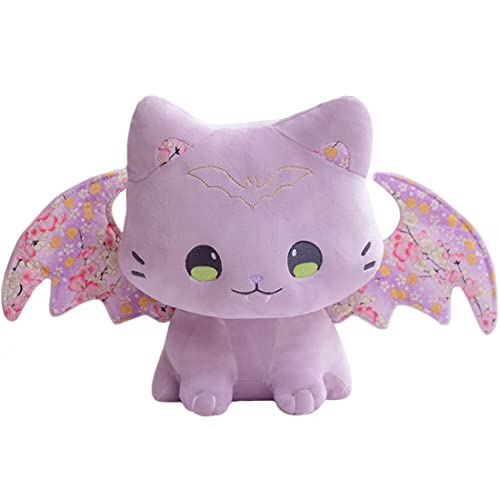 Image of Crazy Bat Cat Plush Soft Pillow, Cute Bat Kitten Stuffed Animal Cushion Furry Purple Bat Kitty Plushies Gifts /11.8''
