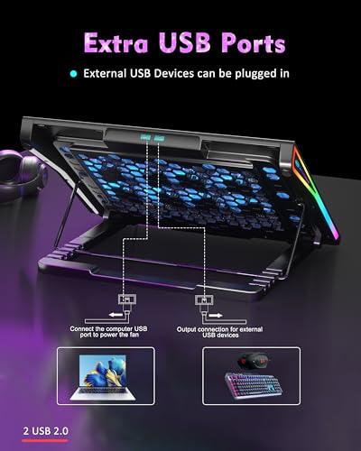 AICHESON Laptop Cooling Pad, 15 Powerful Cooling Fans, Gaming Laptop Cooler with RGB Lights for 15-17.3 inch PC Computers - Image 6