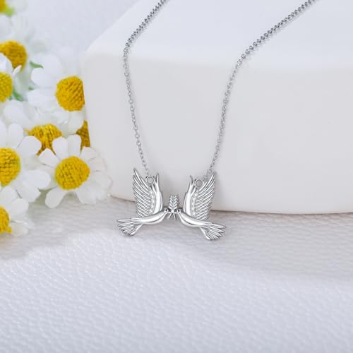 S925 Sterling Silver Dove Necklace Peace Dove Pendant Necklace Diamond Dove and Olive Branch Necklace for Women3