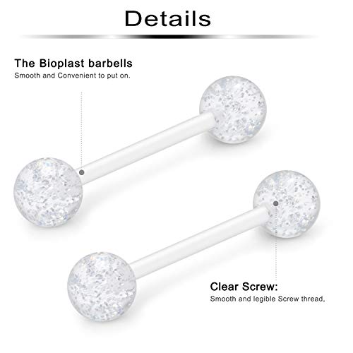 Ftovosyo 14G 16mm Glow in Dark Flexible Acrylic Straight Tongue Nipple Ring Retainer Body Piercing Jewelry for Women Men 6-36PCS2