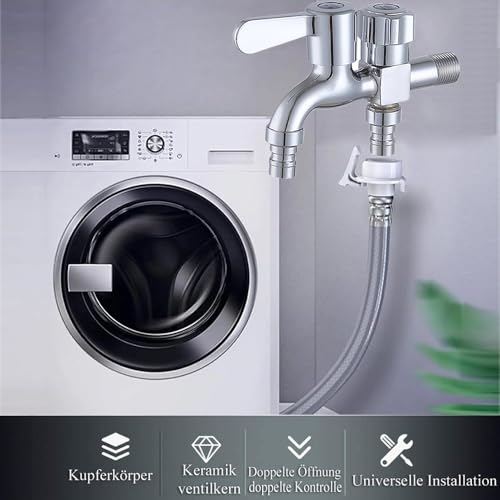 Wasserhahn, Legierung Doppel Wasserhahn, Wasserhahn der Waschmaschine, Doppel Wasserhahn Eckventil, Gewinde G1/2, für Garten, Haushalt und Industrie
