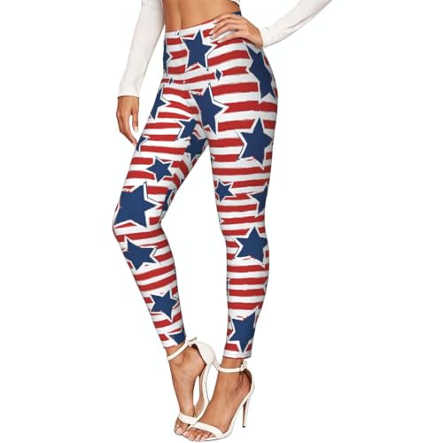 Leggings para mujer de franjas y estrellas pantalones suaves de gimnasio