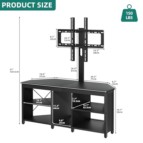 YITAHOME 115CM Meuble TV de Support de d'angle avec Support d'installation, unité de télévision d'angle d'éclairage LED RVB pour jusqu'à 70 Pouces de télévision – Image 4