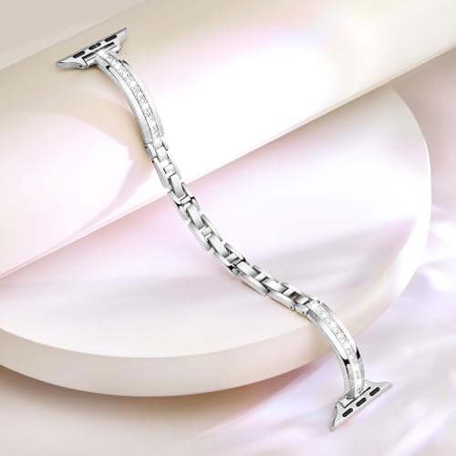 Missair Compatible for Apple Watch Straps 40mm 38mm 41mm 44mm 42mm 45mm 46mm 49mm for Women Slim Metal Jewelry Bracelet with Bling Diamond for iWatch SE Series 11 10 9 8 7 6 5 4 3 2 1 (Only strap) - Image 4