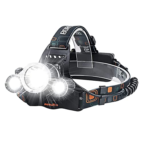 BORUIT RJ-3000 Super Bright 5000 Lumens Waterproof USB Rechargeable LED Headlamp Head Torch XM-L2 4 Modes Headlight Perfect for Running, Camping, Hiking & More