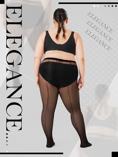 SUREPOCH 2 Pairs Plus Size Backseam Black Pantyhose for Women 20D T - Crotch Nylon Sheer Tights Reinforced Toe 1X 2x 3x 4x2