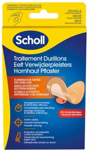 Scholl Pansements Traitement Durillons - Action Ciblée sur les Durillons, Acide salicylique, Soulagement Immédiat avec Protection contre la Pression et...
