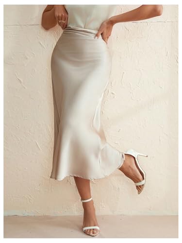 WDIRARA Women's Satin Skirt High Waisted Ruched Fishtail Long Skirts2