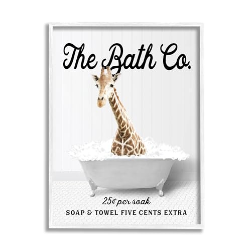 Image of 'Bubble Bathtub Giraffe'| Framed Giclee Art | Stupell Industries | White, 16 x 20 Inches, Easy to Hang and Sturdy, Made in USA, by Lettered and Lined