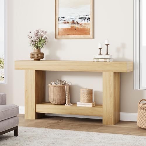 63 Inches Long Console Table for Entryway, Farmhouse Console Table for Living Room, 2-Tier Large Sofa Table with Storage, Wooden Entryway Entry Table for Entrance, Hallway