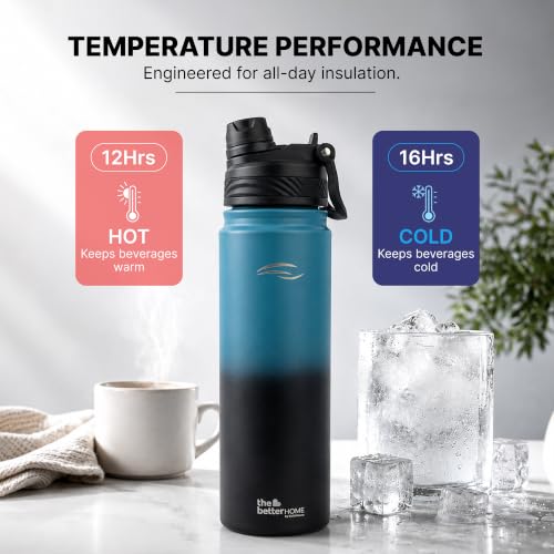 Image of The Better Home Explorer 650ml Dual Tone Insulated Water Bottle | 2 Caps | Hot 12 Hrs & Cold 16 Hrs | Leak Proof | Carry Handle | BPA Free | Gym Travel College