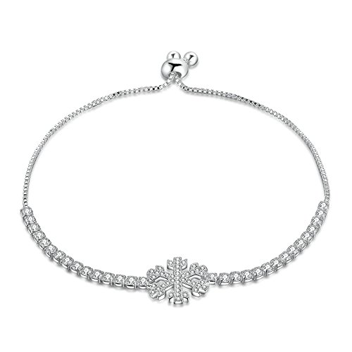 Jewellery Pulsera con dijes, Pulsera chapada para Mujer, diseño con Forma de Copo de Nieve, Longitud Ajustable, circonita cúbica Jewellery
