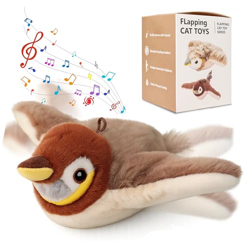 blueypet Upgraded Interactive Chirping Bird Cat Toys with Flapping Wings No Flying Birds Cats Toy Flying Simulation Electric Sparrow Shaking Hunting Pet Toy for Indoor-Larger
