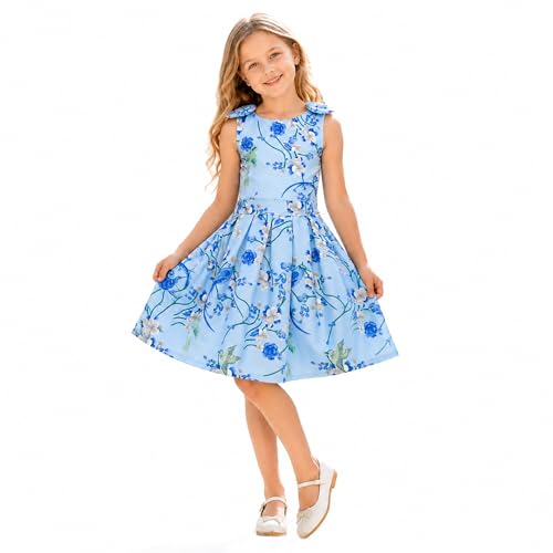 Image of Miss Lavish London Kid Dress for Girls, Shoulder Bow Printed Party Dress, Summer Dress for Girls, Kids Printed Dress for Birthday, Vacation, Wedding & Festival Girls Dresses