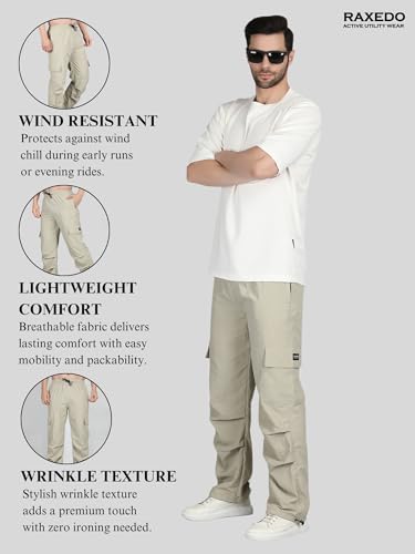 Image of Men's Water-Resistant Parachute Pants | Mens Bottom Wear | Cargo Pants for Men | Korean Pants for Man | Baggy Trackpants | Lightweight Multi-Pocket Utility Fit - Freedom to Move & All-Day Comfort