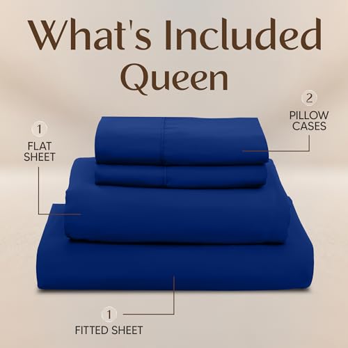 Image of Utopia Bedding Queen Size Sheet Set - 4 Piece Bed Sheets, Soft and Breathable Microfiber, Includes 1 Fitted Sheet, 1 Flat Sheet and 2 Pillowcases - Oeko Tex (Royal Blue)