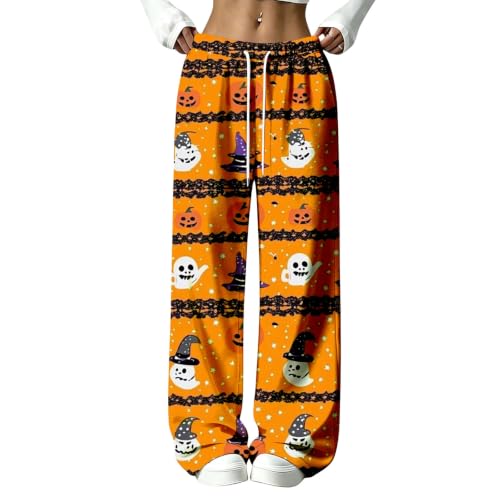 Baggy Sweatpants,Halloween Pajama Pants For Women Pumpkin Ghost Print Cozy Sleepwear Soft Lounge Bottoms Pjs *Yellow Small - image 2