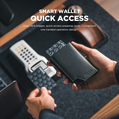 VULKIT Men's Wallet Minimalist Pop Up Card Holder RFID Blocking Magnetic Closure Leather Wallet with ID Window for Cash & Credit Cards Up To 11 Cards, Black, Minimalist
