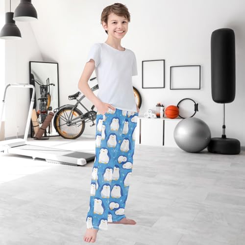 Boy's Pants Cute Blue Penguin Jogger Pants Elastic Waist Long Bottoms Trousers with Pockets 6-14 Years 6