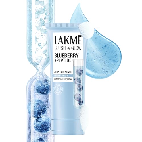 Image of LAKME Blush & Glow, Blueberry + Peptide Gentle Jelly Facewash, 100g, for Hydrated Juicy Glow, with Blueberry Extract & Blue Peptide, Clinically Proven to Repair Skin Barrier, for Dry & Dehydrated Skin