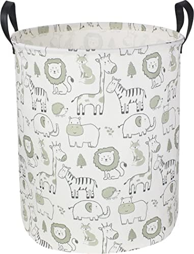 CLOCOR Baby Laundry Basket,Collapsible Kids Toys Storage Baskets,Nursery Hamper for Boys and Girls,Jungle Bedroom Decor,Gift Basket（Green Animals)