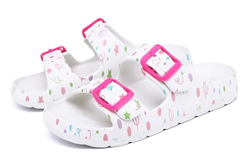 Image of INMINPIN Boys Girls Double Buckle Slide Sandals Comfort Beach Pool Shower Slippers Adjustable Indoor Outdoor Little Kid /Big Kid