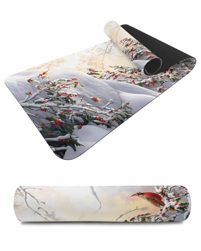 Debedcor Heat Proof Table Pads Waterproof Decorative, Winter Birds Non-Slip Table Countertop Protector, Rustic Forest Birds Berries Snow Insulation Mat for Kitchen Room, 40 x 12 Inches