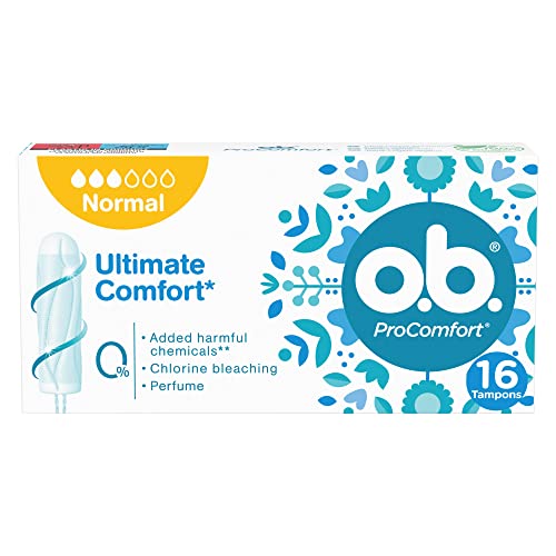 Tampones OB ProComfort Ultimate Comfort (1 x 16), tampones de absorbencia normal sin sustancias químicas nocivas ni fragancia, tampones sin aplicador no blanqueados con cloro