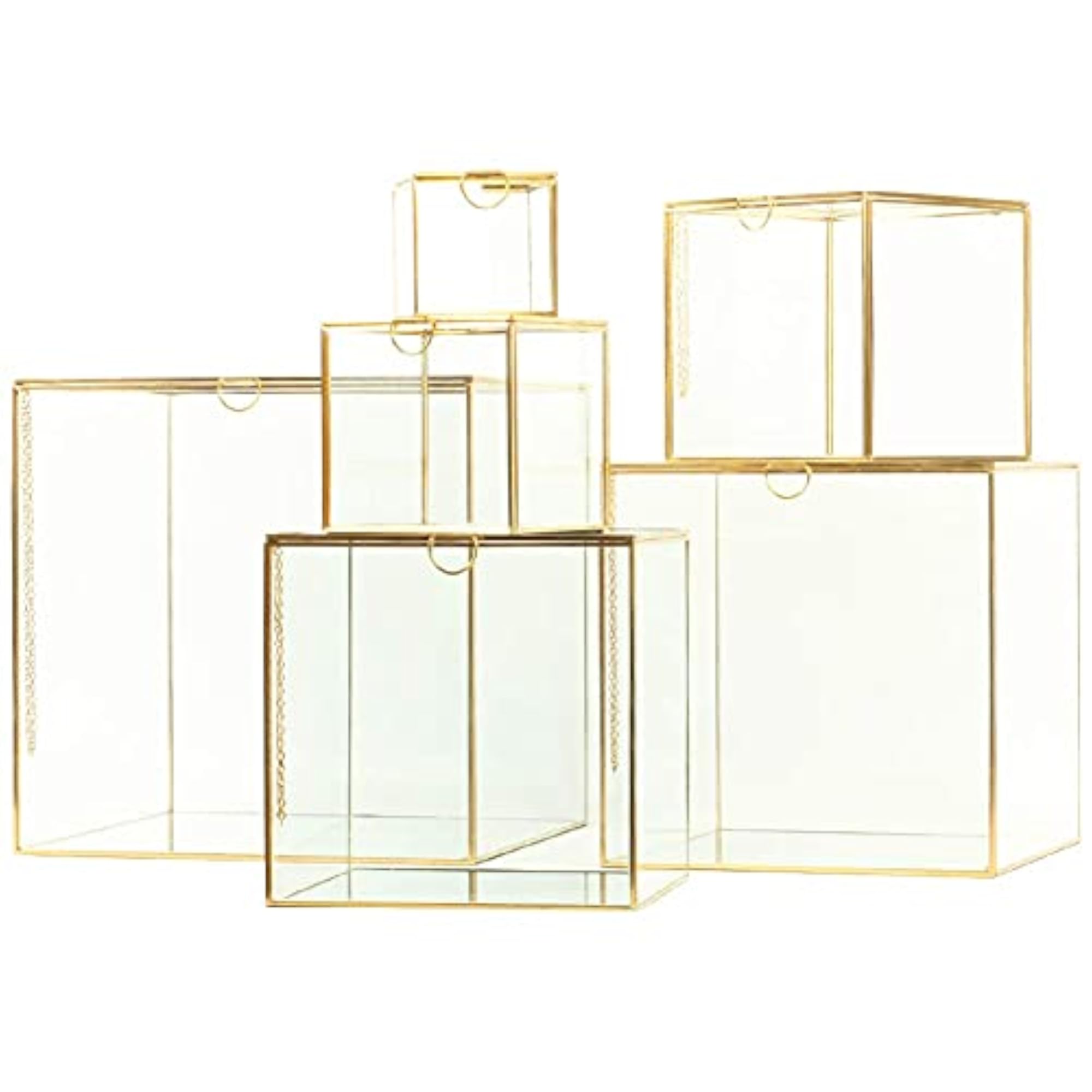 Glass Brass Storage Box Decoration, Golden Decorative Box