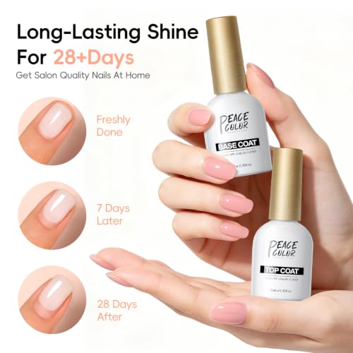 Miniatura 4 de Peacecolor Base Y Top Coat Semipermanente, 2 10ml No Wipe Brillo Diy Salon