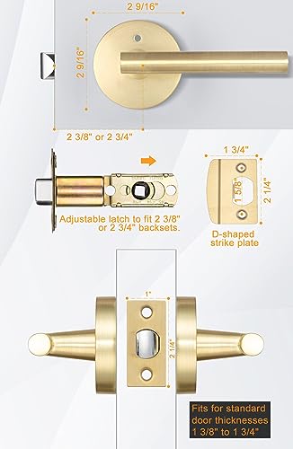 Goldenwarm Satin Brass Door Handles, Privacy Brushed Gold Door Handles, Interior Gold Door Handles, Gold Door Handles Interior, Satin Brass Door Lever For Bedroom thumb #5