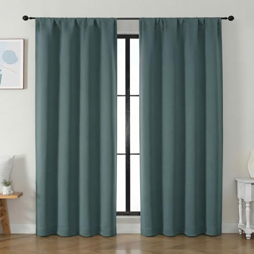 Image of Simplebrand Ava Dark Green Blackout Curtains for Bedroom 84 Inch Length 2 Panels Set, Solid Thermal Insulated Privacy Living Room Window Treatment Curtains Blackout Drapes, W50 x L84 Inch, Dark Green