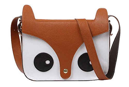 eFuture(TM) Brown Retro Cute Fox Owl PU Leather Messenger Bag/Crossbody Satchel/Animal Handbag +Keyring