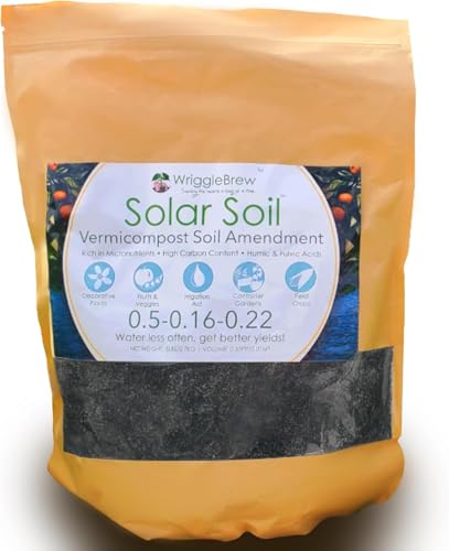 WriggleBrew Solar Soil Vermicompost Soil Amendment from Earthworm Castings. All Purpose Plant Food and Dirt Enhancer for Gardens Vegetables Fruits Houseplants. Mix with Potting Soil. (5lbs)