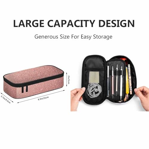 Image of Yekiua Pink Glitter Pencil Holder Shiny Bling Big Capacity Pencil Case Multi-Purpose Makeup Pouch For Office College Adult Rose Gold