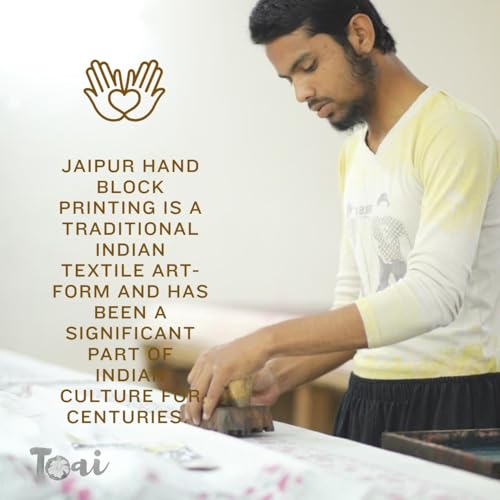 Image of TOAI Hand Block Printed Bedsheet | Bed Spread Flatsheet Bed Sheet | Pure Cotton | Queen Size 90 inchx108 inch | 210 TC Luxury Cotton | 2 Reversible Pillow Covers |Round Florals on White