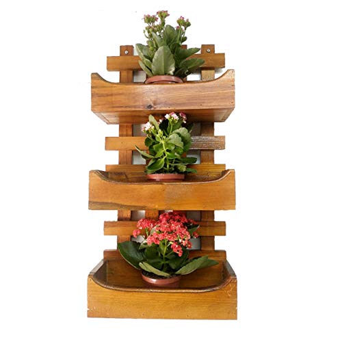 Floreira de Parede Rústica Com 3 Cachepôs Suporte Para Plantas Flores Imbuia - Palleter