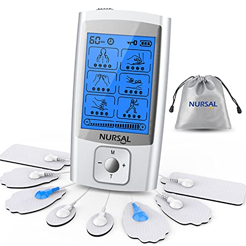 NURSAL 24 Modes TENS Unit Muscle Stimulator with Continuous Stimulation, Rechargeable Electronic Pulse Massager with 8 Pads for Back and Shoulder Pain Relief and Muscle Strength