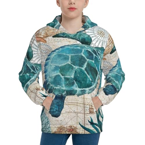 Watercolor Sea Turtle Kid Hoodies Boys Sweatshirts Girls Pullover with Pocket