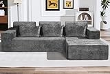 HABUTWAY 105' L-Shape Modular Sectional Sofa Couch for Living Room,No Assembly Required,Modular Comfy Sofa with Deep Seat for Living Room Bedroom,Luxury Distressed Velvet(Right,Grey)