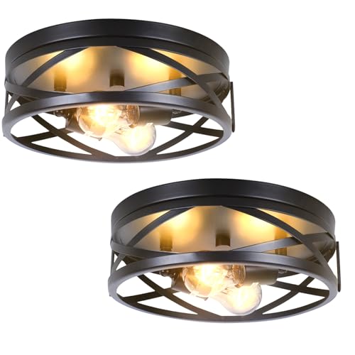 Popity home 2 Pack Farmhouse Flush Mount Ceiling Light Fixture,Rustic