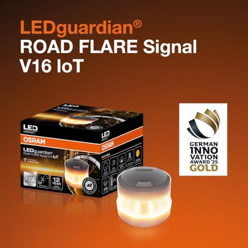 OSRAM LEDguardian ROAD FLARE Signal V16 IoT, DGT 3.0 certified LED warning light, mandatory use in Spain, 1900K, real time localization