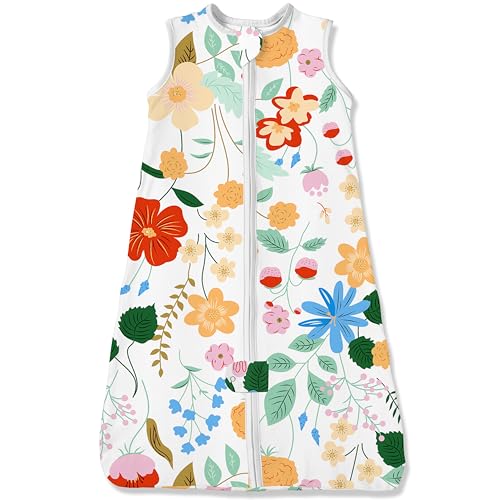 Image of TotAha Garden Floral Baby Sleep Sack, Stretchy Sleepsack, Silky Comfort, Buttery Soft, Swaddle Transition Sleeping Bag, 2-Way Safe Zippers, Light Wearable Blanket for 6-12-15 Months 0.5 TOG